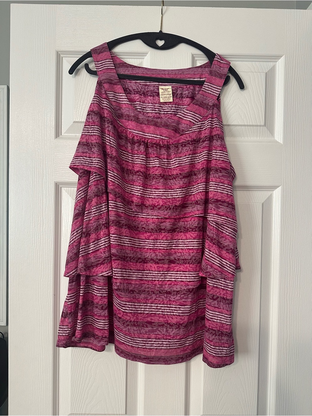 Faded Glory Pink Striped Cold-Shoulder Tank Top